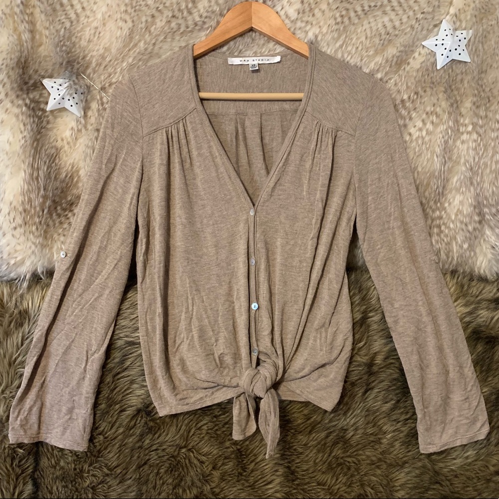 Max Studio Tie Front Button Down Top
